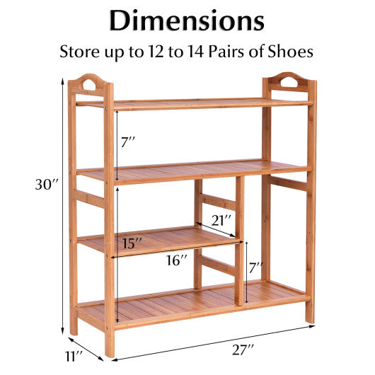 4 Tiers Multifunction Bamboo Storage Shoe Rack for Entryway Hallway For Discount