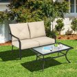 2 Pieces Patio Outdoor Cushioned  Sofa Bench with Coffee Table-Beige Online Sale