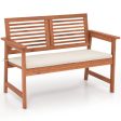 2-Person Solid Wood Patio Bench with Backrest and Cushion Online Sale