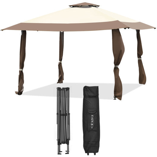 13 Feet x 13 Feet Pop Up Canopy Tent Instant Outdoor Folding Canopy Shelter-Brown on Sale