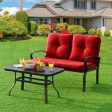 2 Pieces Patio Loveseat Bench Table Furniture Set with Cushioned Chair-Red Cheap