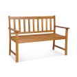 2-Person Patio Acacia Wood Bench with Backrest and Armrests For Cheap