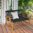 2-Person Acacia Wood Yard Bench for Balcony and Patio-Black Fashion