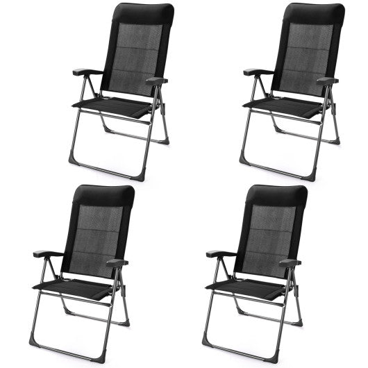 2 Pcs Portable Patio Folding Dining Chairs with Headrest Adjust for Camping -Black Online Hot Sale