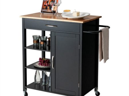 Mobile Kitchen Island Cart with Rubber Wood Top-Black Sale