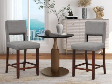 2 Piece Bar Chair Set with Hollowed Back and Rubber Wood Legs-Gray Hot on Sale