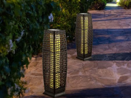 2 Pieces Solar-Powered Square Wicker Floor Lamps with Auto LED Light-Black on Sale