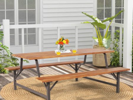 6-Person Outdoor Picnic Table and Bench Set with 2 Inch Umbrella Hole Cheap