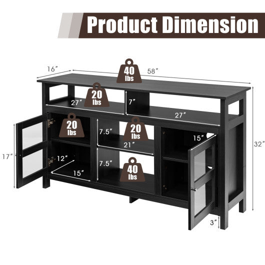 58 Inch TV Stand Entertainment Console Center with 2 Cabinets-Black Fashion