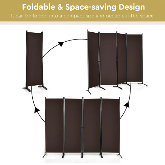 4-Panel  Room Divider with Steel Frame-Brown Fashion