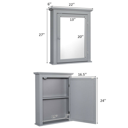 Bathroom Mirror Cabinet Wall Mounted Adjustable Shelf Medicine Storage-Gray Online now