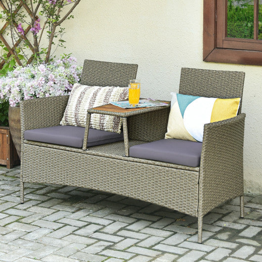 2-Person Patio Rattan Conversation Furniture Set with Coffee Table Fashion