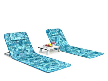 3 Pieces Beach Lounge Chair Mat Set 2 Adjustable Lounge Chairs with Table Stripe-Green For Discount