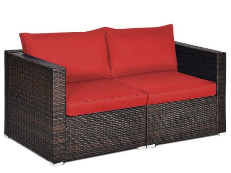 2PCS Patio Rattan Sectional Conversation Sofa Set-Red Fashion