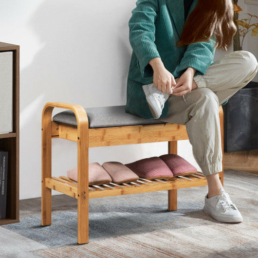 Shoe Rack Bench Bamboo with Storage Shelf -Natural Discount