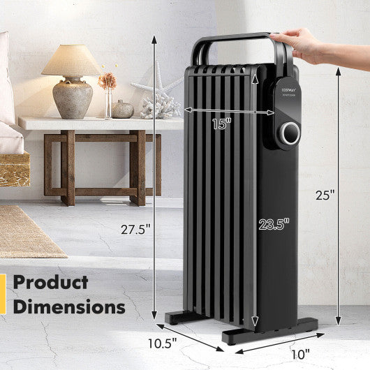 1500W Electric Space Heater Oil Filled Radiator Heater with Foldable Rack-Black For Discount