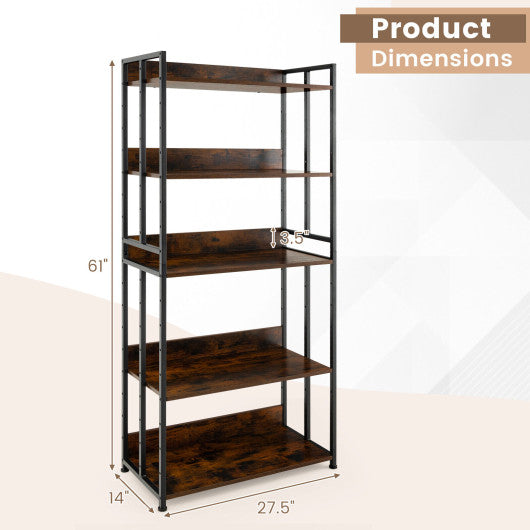 3 5-Tier Industrial Bookshelf Storage Shelf Display Rack with Adjustable Shelves-5Tier Hot on Sale