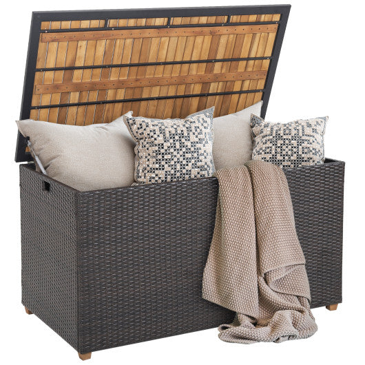 134 Gallon Rattan Storage Box with Zippered Liner and Solid Acacia Wood Top Discount