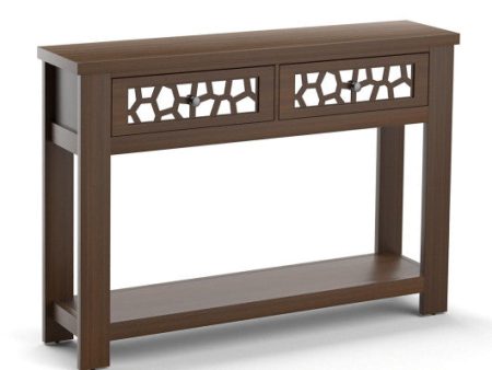 2-Tier Console Table with Drawers and Open Storage Shelf-Brown Online Sale