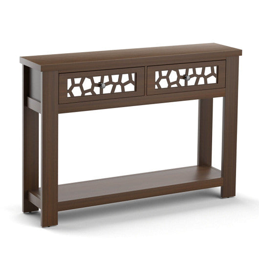 2-Tier Console Table with Drawers and Open Storage Shelf-Brown Online Sale