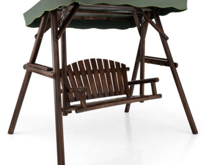 2-Person Outdoor Wooden Porch Swing with an Adjustable Canopy Online Sale