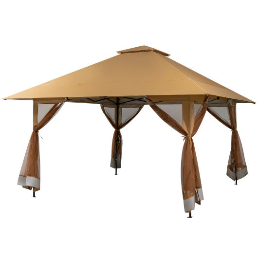 13 x 13 Feet Pop-up Instant Canopy Tent with Mesh Sidewall-Coffee Supply