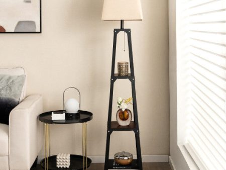 Trapezoidal Designed Floor Lamp with 3 Tiered Storage Shelf-Brown Online Sale