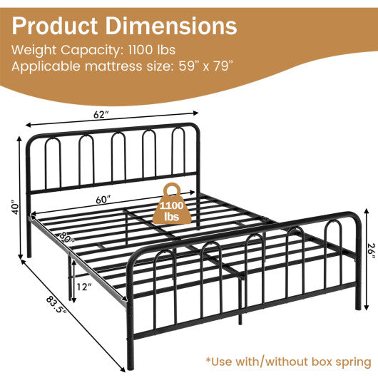 Full Queen Size Metal Bed Frame with Headboard and Footboard-Queen Size Hot on Sale