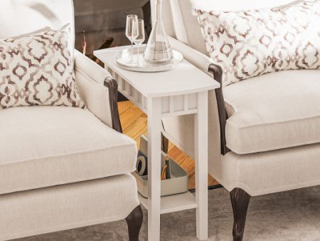 2-Tier Narrow Wood End Table with Storage Shelf for Small Spaces-White on Sale