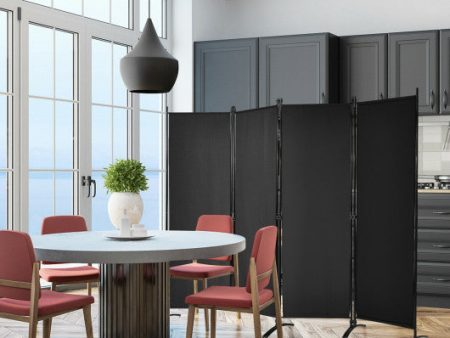 4-Panel  Room Divider with Steel Frame-Black Fashion