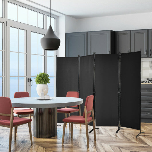 4-Panel  Room Divider with Steel Frame-Black Fashion