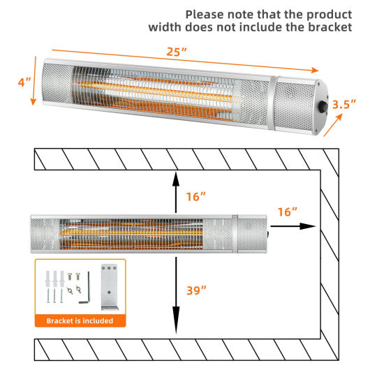 1500W Outdoor Electric Patio Heater with Remote Control-Silver For Discount