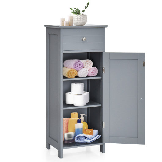 Wooden Storage Free-Standing Floor Cabinet with Drawer and Shelf-Gray Supply