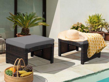 2 Pieces Patio Rattan Ottomans with Soft Cushion for Patio and Garden-Gray Online Hot Sale