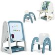 2-in-1 Kids Easel Desk Chair Set Book Rack Adjustable Art Painting Board-Blue For Sale