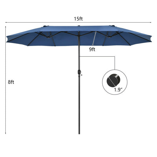 15 Feet Patio Double-Sided Umbrella with Hand-Crank System-Navy Online Hot Sale