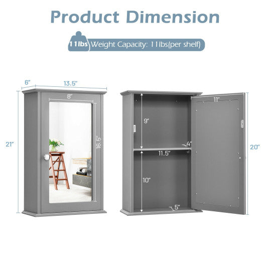 Bathroom Wall Cabinet with Single Mirror Door-Gray Online Sale