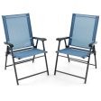 2 Set of Patio Dining Chair with Armrests and Metal Frame-Blue Online