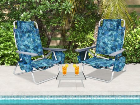 2 Packs 5-Position Outdoor Folding Backpack Beach Table Chair Reclining Chair Set-Multicolor Online Sale