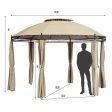 11.5 ft Outdoor Patio Round Dome Gazebo Canopy Shelter with Double Roof Steel-Brown Online