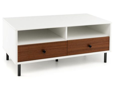 2 Tier 40 Inch Length Modern Rectangle Coffee Table with Storage Shelf and Drawers-White Online Hot Sale