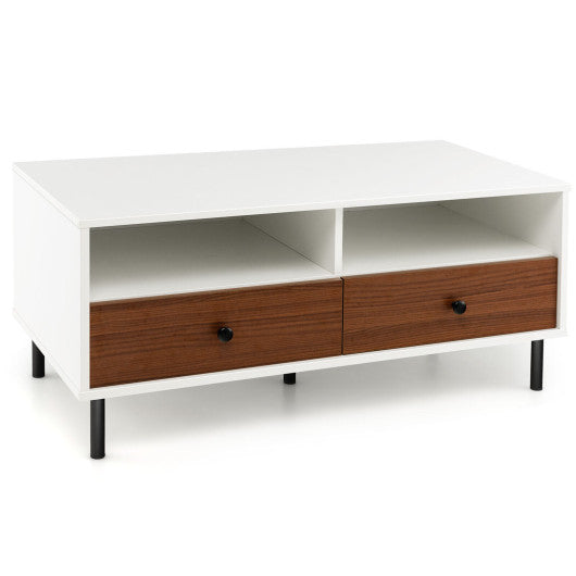 2 Tier 40 Inch Length Modern Rectangle Coffee Table with Storage Shelf and Drawers-White Online Hot Sale