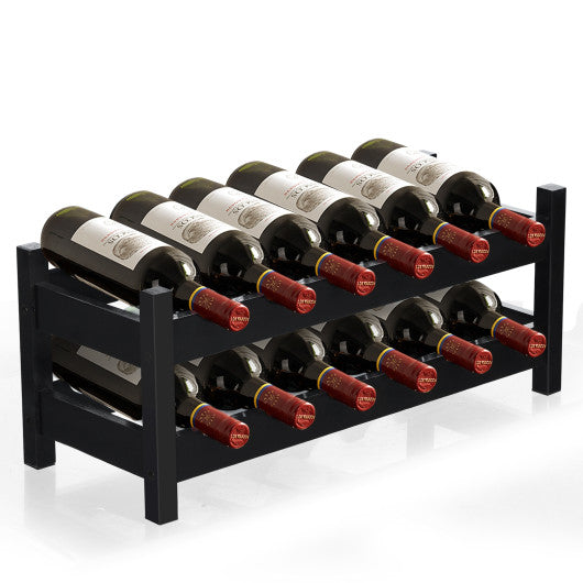 2-Tier 12 Bottles Bamboo Storage Shelf  Wine Rack-Brown Discount