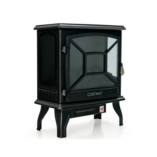 1400W Electric Stove Heater with 3-Level Flame Effect and 3-Sided View-Black Fashion