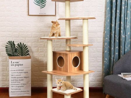 7-Layer Wooden Cat Tree Tall Cat Tower with Sisal Posts and Condo-Natural Online