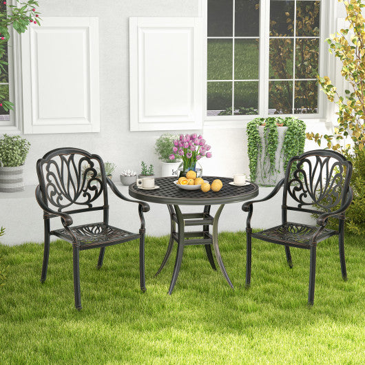 2 Pieces Patio Cast Aluminum Dining Chairs with Armrests-Bronze Online