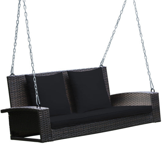 2-Person Patio Rattan Porch Swing with Cushions-Black For Discount