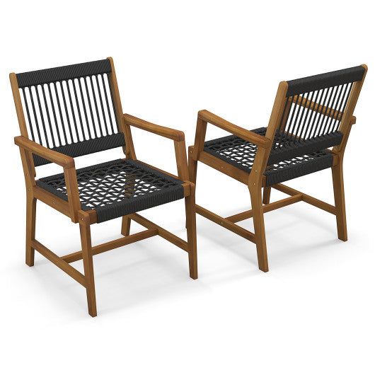 Set of 2 Patio Acacia Wood Dining Chairs with Armrests for Lawn Yard on Sale