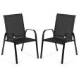 2 Pcs Patio Outdoor Dining Chair with Armrest-Black For Cheap