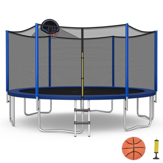 15 16 Feet Outdoor Recreational Trampoline with Enclosure Net-16 ft For Sale